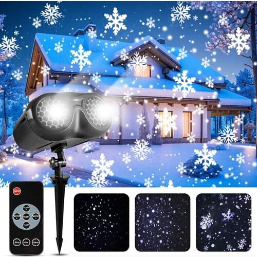 Outdoor Snowflake Projector Lamp 2 IN 1 Upgrade Snowstorm Christmas Projector Light Party Wedding Snowfall Spotlight With Remote