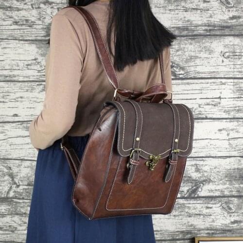 Vintage Pu Leather Women Backpack High Quality Backpacks Fashion School Bag College Girl Backpack Shoulder Bags Mochila Feminina