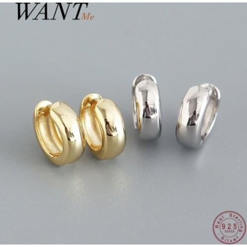 WANTME Punk Rock Minimalist Glossy Gold Round Ear Buckle for Women Men Genuine 925 Sterling Silver Party Fashion Earring Jewelry