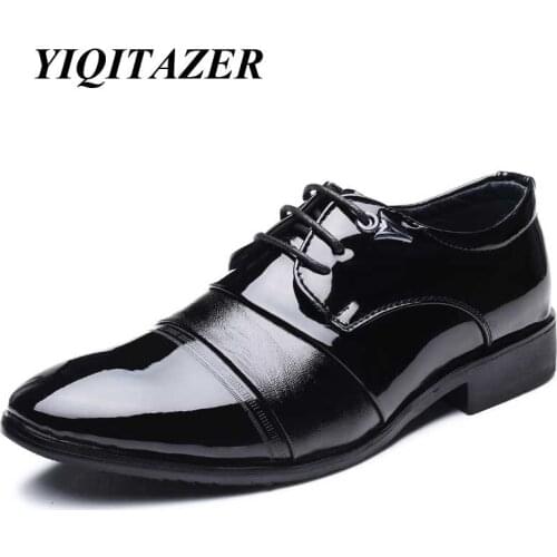 YIQITAZER 2017 New Fashion Casual Derby Shoes Men Shoes Leather,Pointed Toe Patent Business Formal Leather Shoes Man