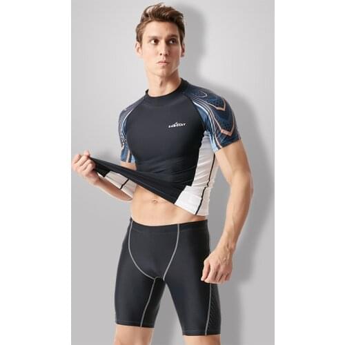 L-5XL Plus Size Swimwear Rashguard Men Short Sleeve Swimsuit Swim Shirt Surfing Rash Guard Swimming Sailing Diving Suit Wetsuit