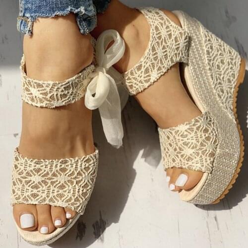 INS Hot Lace Leisure Women Wedges Heeled Women Shoes 2021 Summer Sandals Party Platform High Heels Shoes Woman