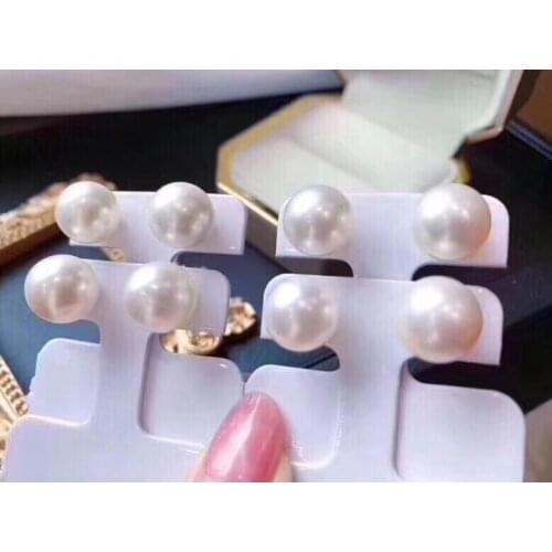 Fine Jewelry Pure 18 K Gold Natural Fresh Water White 11-10mm Round Pearl Earrings for Women Fine Pearl Earrings