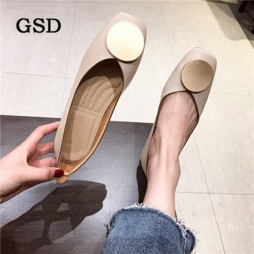 Women Fashion Flats Metal Round Buckle 2021 Spring New Female Square Toe Soft PU Leather Casual Shoes Comfortable Women Loafers