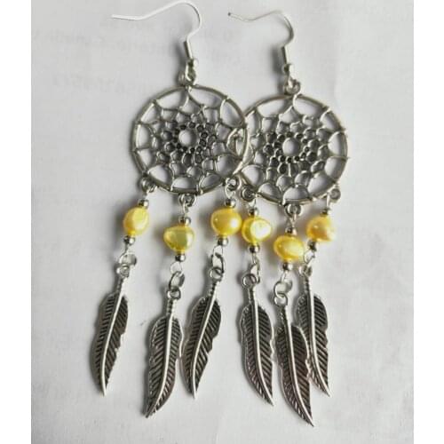 Dream catcher Pearl Earrings Silver Hooks EARRINGS pearl earrings women girl jewelry wish pearl N37