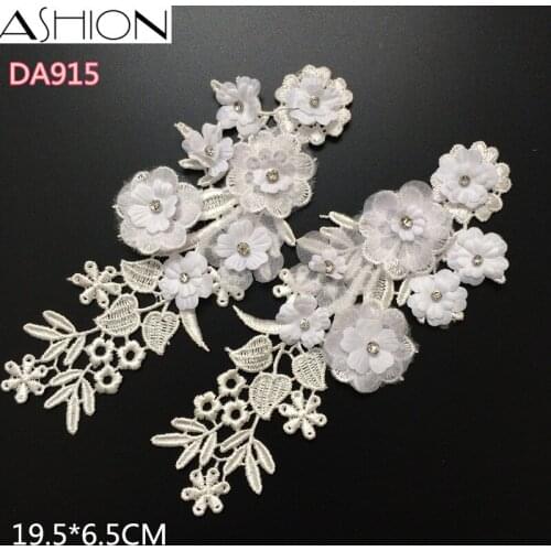 1 mirror pair white 3D polyester embroider DIY lace patches Venise Lace flowers Applique Garment accessories 180*75MM LP-DA861