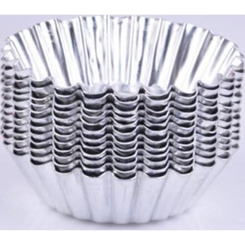 100 Pcs Reusable Silver Stainless Steel Cupcake Egg Tart Mold Cookie Pudding Mould Nonstick Cake Egg Baking Mold Pastry Tools