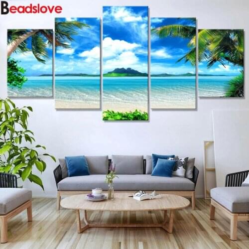 5d DIY Diamond Painting Beach sea nature scenery Cross Stitch Kits Full Diamond Embroidery 3D Diamond Mosaic Needlework 5 pcs