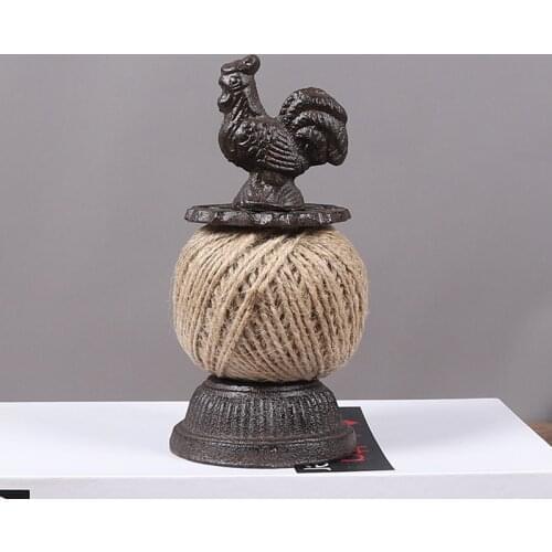 American Style Antique Rooster Finish Handmade Home Decor Cast Iron Small Rooster Hemp Rope Roll Holder Figurines
