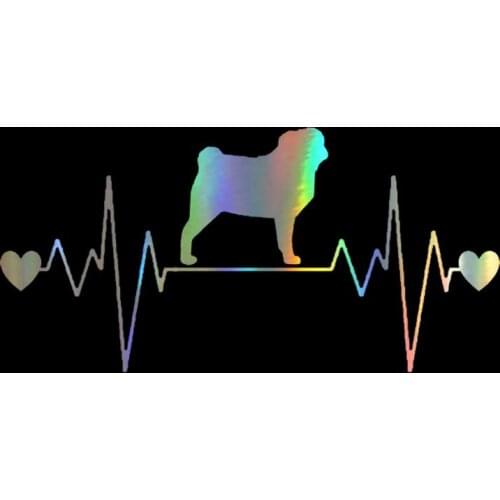 Car Sticker 3D 20.3*9.9CM Pug Heartbeat Lifeline Sticker Cartoon Vinyl Funny Stickers and Decals Vinyl