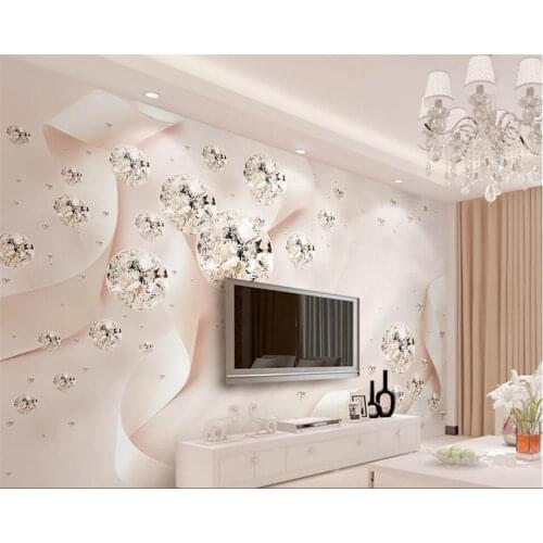 Beibehang Custom wallpaper mural modern pink ribbon crystal ball 3d jewelry TV background wall living room bedroom 3d wallpaper