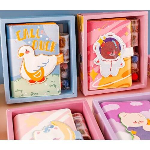 2021 Cartoon Notebook A6 Loose Leaf Cute Diary School School Student Journal Notebook Christmas Hand Book Gift Box Stationery