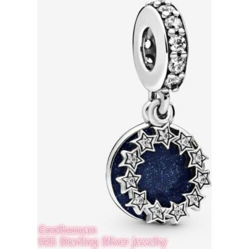 Winter 100% 925 Sterling Silver Inspirational Stars Dangle Charm blue enamel beads Fits Original Pandora bracelets Jewelry