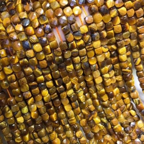 Natural brown tiger eye cube beads for needlework DIY faceted square seed loose perle for jewelry making bracelet necklace