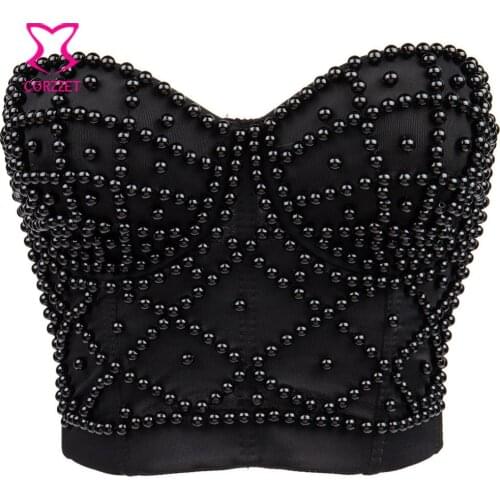 Black Beading Sujetador Push Up Bra Strapless Bustier Top Bralette Sexy Night Club Wear Dancewear Bras For Women Sutia Adesivo