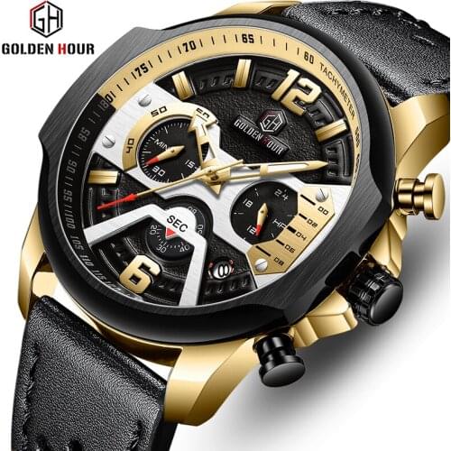 2019 top brand luxury mens quartz watch leather belt mens mens watch sports watch business man clock black gold color matchin