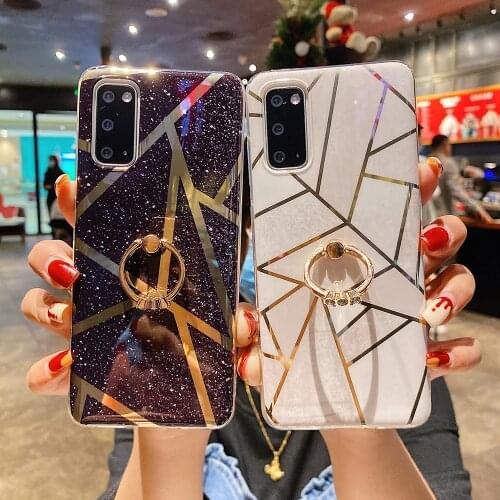 LOVECOM Plating Marble Case For Samsung A52 A72 A32 A12 M51 A51 A71 S20 FE S21 S10 S9 S8 Plus Note 20 10 Ring Holder Soft Cover