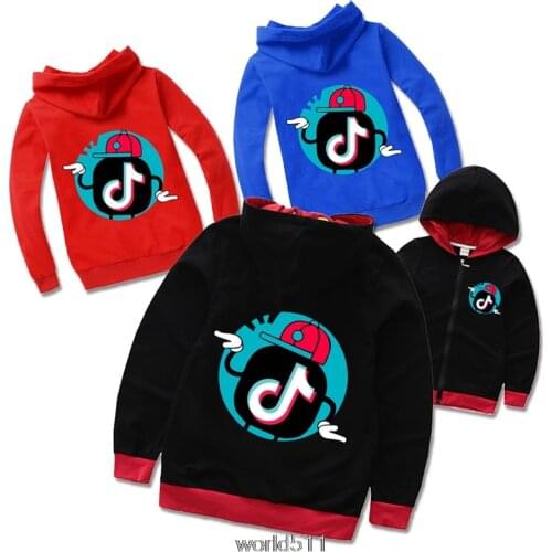 Childrens jacket cartoon Tik Tok print kids cotton hooded long-sleeved zipper cardigan big boys and girls jacket