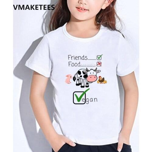 Kids Summer Girls&Boys T shirt Animals Are Friends Not Food Cartoon Print Childrens T-shirt Go Vegan Funny Baby Clothes,HKP5173
