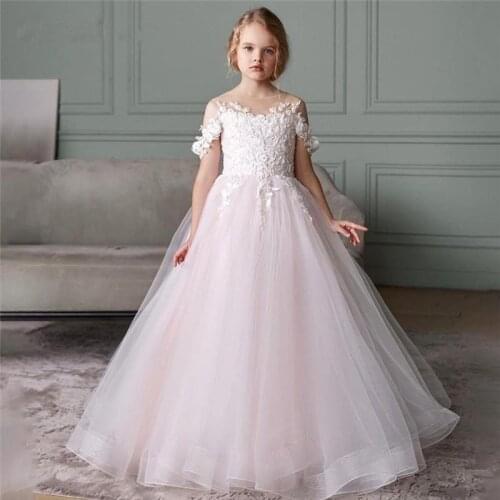 Flower Girl Dresses For Wedding Applique Lace Sheer Neck Little Princess Cute First Communion Kids Dresses