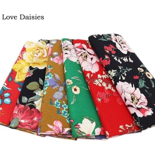 Mustard Yellow Black Red Greeen big rose flowers Cotton/Linen Ethnic fabric for DIY Dress Tablecloth Cushions Handwork Decor