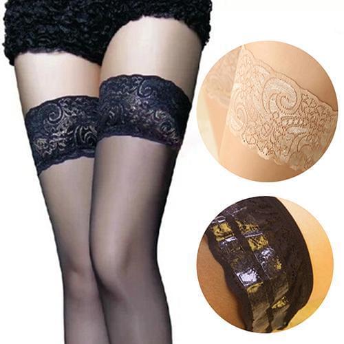 Hot Women Sexy Lace Elastic ultra-thin Transparent Black Top Silicon Strap Anti-skid Thigh Nightclub High sexy thigh stockings