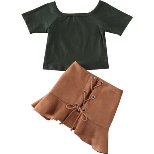 2PCS Toddler Kid Baby Girls Summer Clothes Tops T-Shirt Ruffles Dress Skirt Girls Holiday Casuak Outfit Sets