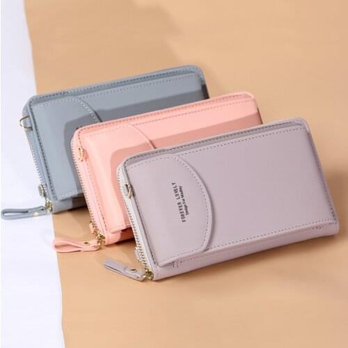 2021 New Women Purses Solid Color Leather Shoulder Strap Bag Mobile Phone Big Card Holders Wallet Handbag Pockets for Girls