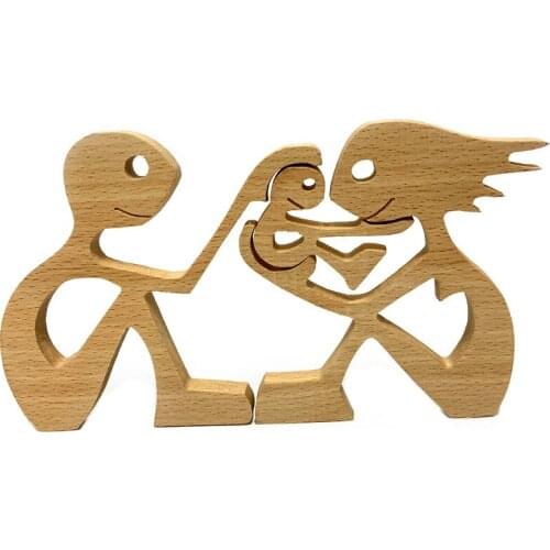 Creative Home Furnishings Lovers Heart-shaped Wooden Ornaments Loving Family Wood Crafts Holiday Indoor Living Room Decoration