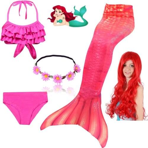 New Girls Swimming Mermaid Tails Costume Little Children Mermaid Wigs Swimsuit Bikini Set for Kids Tails with/no Monofin Cosplay