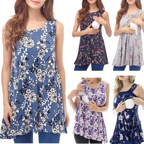 Fashion Summer Women Print Floral Sleeveless Dress Maternity Nursing For Breastfeeding Ladies Casual Clothing Mini Dresses 2021