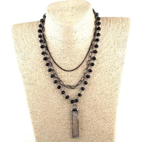 MOODPC Fashion Bohemian Tribal Jewelry 3 Layer Multiple Crystal Rosary Link & Chain Long Druzy Pendant Necklaces