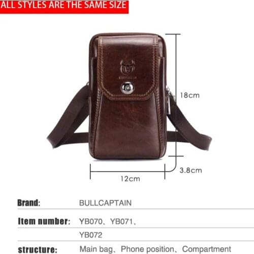 BULLCAPTAIN Mens Waist Packs Phone Pouch Bags Waist Bag Genuine Leather Male Small chest Shoulder Belt Bag small Waist Packs
