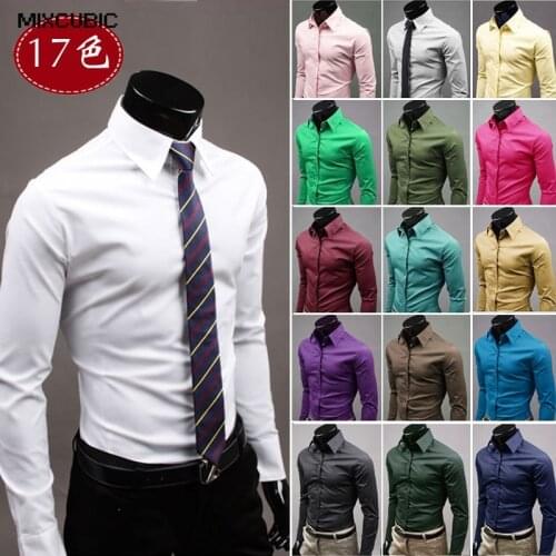 MIXCUBIC Men Shirt British Style Business Long-Sleeve Male Slim fit Casual Shirts Mens Clothing White Black wine Shirts men