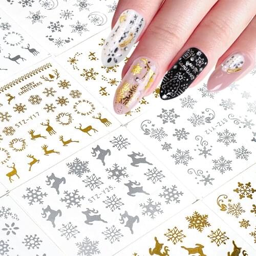 Nail Art Gold Silver elk Snowflake Christmas Nail Stickers Foil Nail Art Decoration Water Transfer Decals Naklejki Na Paznokcie