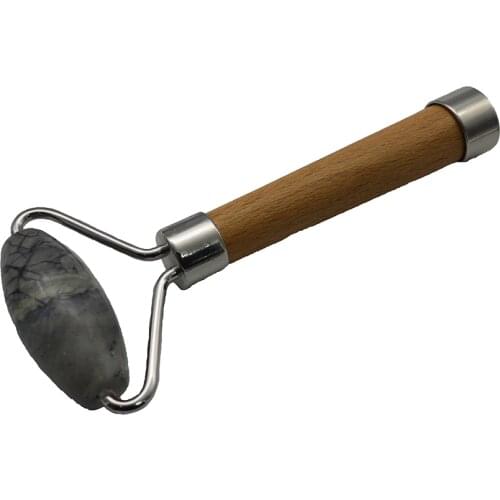 Natural Single Head Picasso Jade Roller with Wood Handle, Face Massager for Body