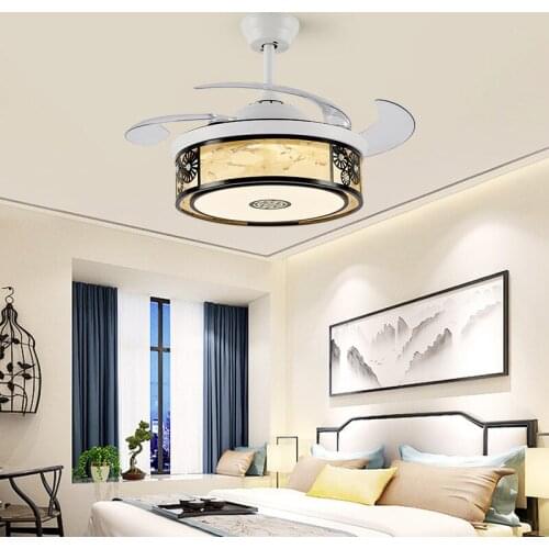 LED Invisible Ceiling Fans Light Home Dining Room Bedroom Living Room Retro Chinese Style Invisible Ceiling Fan with Lights