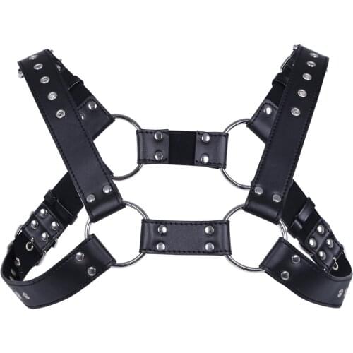 Men Lingerie Leather Wetlook Costume Clubwear Adjustable Body Chest Harness Hot Sexy Male BDSM Bondage Costume Accessories