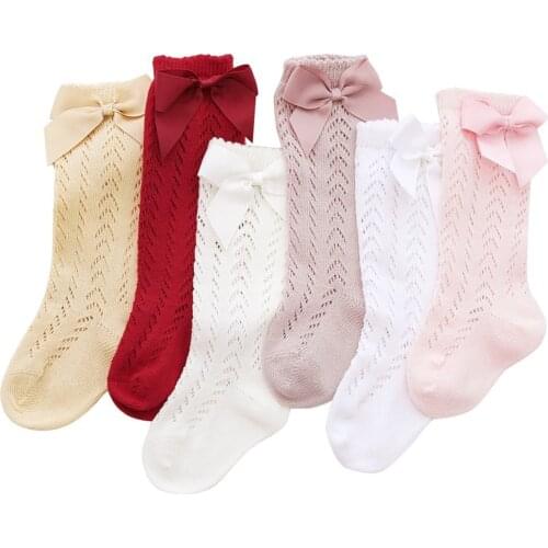 Socks Bow Summer Spring Mesh Newborn Baby Girls Kids for Christmas Winter Non-slip Terry Cotton Sokken Princess Knee High Long