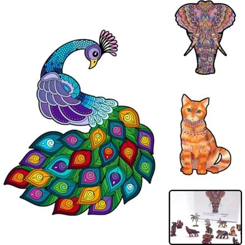 2021 New Wooden Jigsaw Puzzle Christmas Gift Wood DIY Crafts Animal Shaped For Adults Children