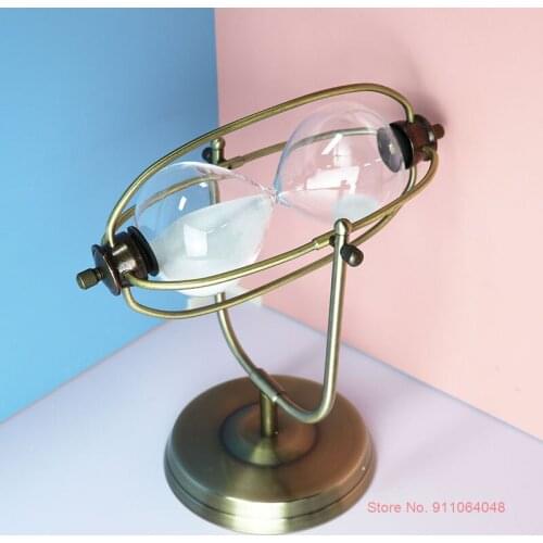 New Arrivals Metal Frame White Sand Clock High-End Rotating Glass Hourglass 30 Minutes Time Timer Kids Antique Bronze Sandglass