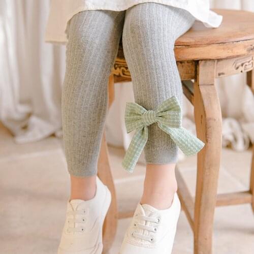 0-10Y Princess Baby Girl Leggings Vintage Big Bow Kids Child Cotton Pants Spring Autumn Stripe Infant Toddler Cropped Trousers
