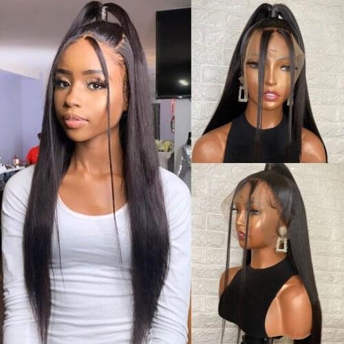Heat Resistant Hair Black Color Synthetic Lace Front Wig For Black Women Free Part Hand Tied Long Silky Straight Lace Wig