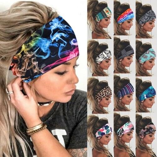 Floral Print Turban Knot Headwrap Sports astic Yoa Hairband Fashion Cotton Fabric Wide Headband for Women Hair Accessoires