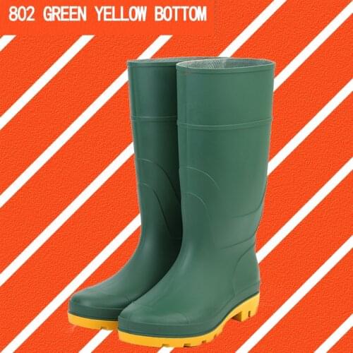 Pvc rain boots for farming Green color yellow sole of shoe Industrial Safety Boots top quality low price waterpoof gum boots