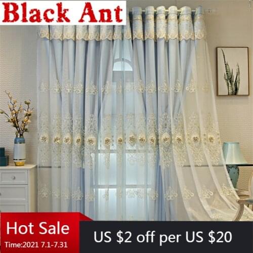 Luxury 3D Flower Embroidered Curtains For Living Room Embossed Window Curtain Blackout Double Layer Bedroom High End X-JD1020#30