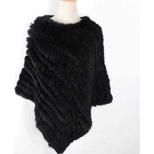 Sexy Women Fashion Handmade Knitted Real Rabbit Fur Poncho And Cape Autumn Winter New Ladies Pullover Triangle Shawl Stole