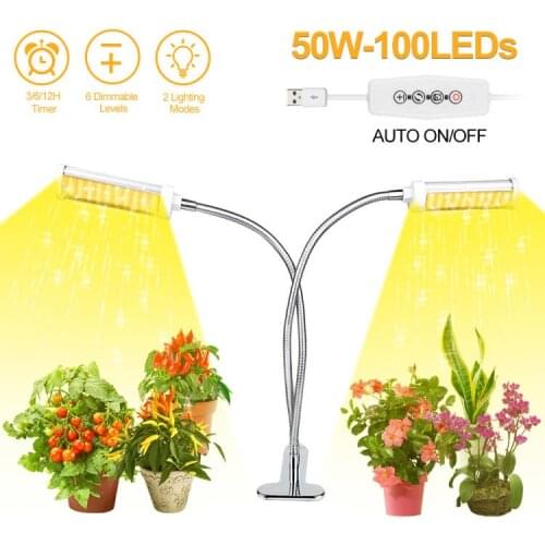 LED Grow Light Full Spectrum Growing Led Lamp 5V 2A USB Double Head Plant Light Lamp For Hydroponic Plants Grow Tent Complete