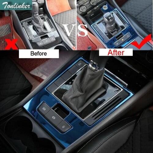 Tonlinker 2 Pcs DIY Car Styling stainless steel Gear position Decorative panel Cover Case Stickers For SKODA SUPERB 2016-17