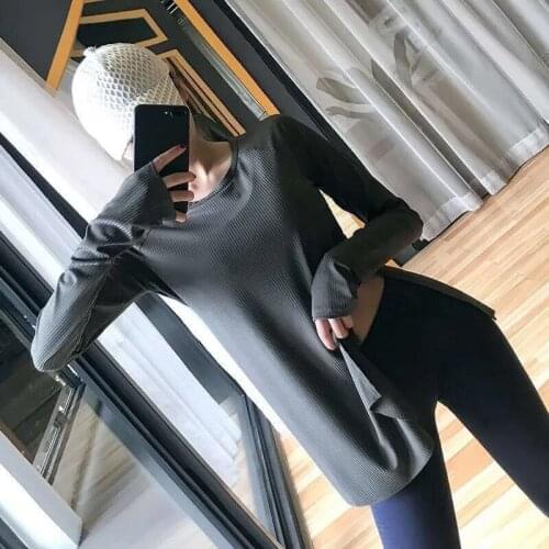 Womens T-Shirt Fall Loose Solid Quick-Drying Clothes Fitness Running Casual Blouse Breathable Long-Sleeved Yoga Top Sportswear